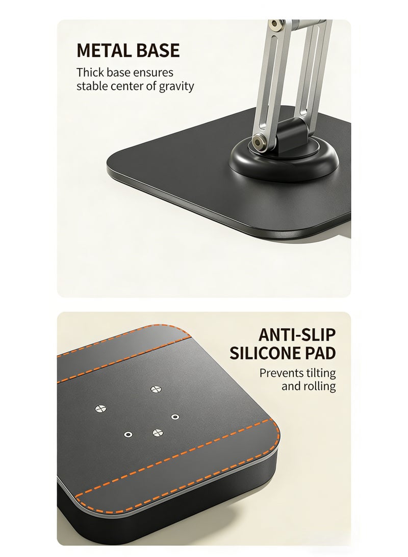 حامل تابلت قابل للدوران 360° بتصميم ثلاثي المحاور ثابت، قابل لتعديل الارتفاع وتحمل وزن ثقيل، متوافق مع أجهزة التابلت حتى 13 بوصة - Image 5